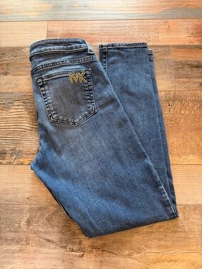 Michael Kors Dark Blue Skinny Jeans with Gold MK Accent